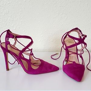 Zara Trafaluc pink suede lace up heels